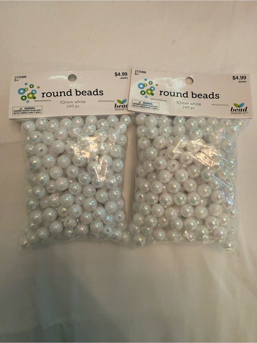 White Iridescent Round Beads - 10mm, 240 pc